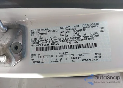 2014 Ford Escape Se из США, поврежденный, VIN 1FMCU9GX2EUB20550